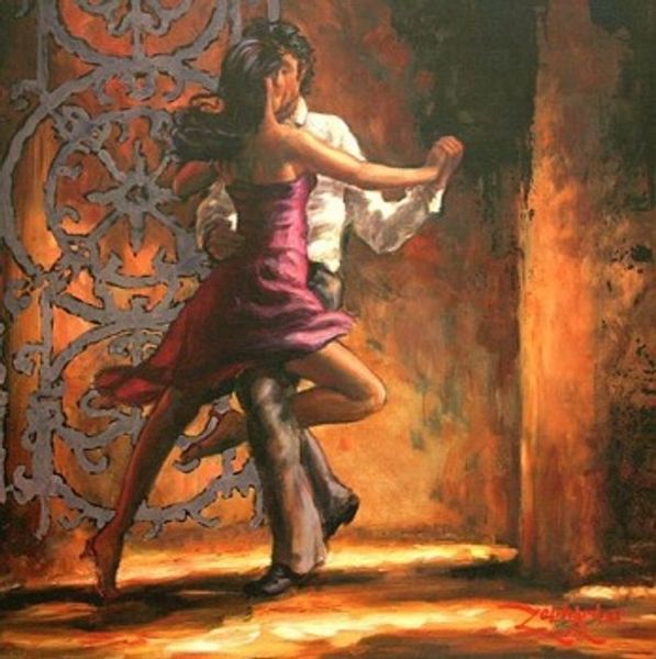 Ballami nella danza del tango incorniciato dipinto a mano moderno dipinto ad olio di arte della parete su tela. Multi dimensioni Ab166