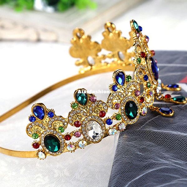 

western wedding hair accessories jewelry handmade green red pink crystal blue rhinestone crown and tiara bride bridal headband headpieces, Slivery;golden