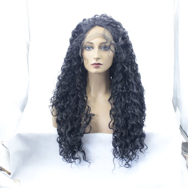 

длинные природные кудрявый вьющиеся свободные части синтетические glueless волос парик детские волосы для афроамериканцев термостойкие, Black