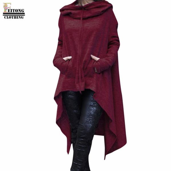 

wholesale- feitong 2017 women winter casual irregular hoodies long draw string sweatshirt hooded sweat femme ladies long truien dames&22, Black