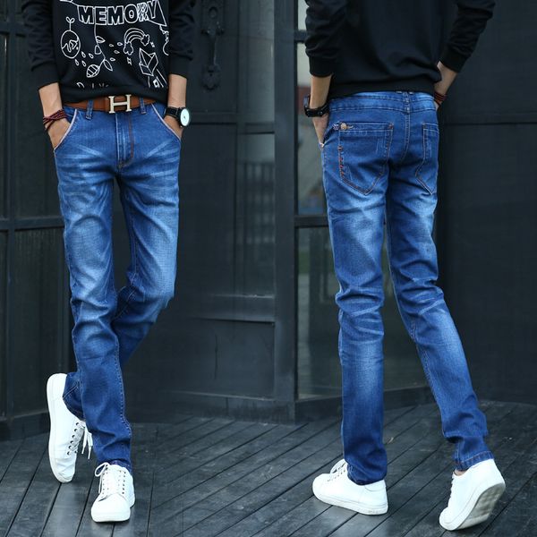 

wholesale-2016 male cultivate one's morality feet pants dark tide male fashion pencil pants, Blue