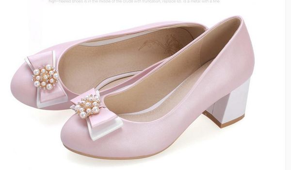 

han edition 2016 sweet thick with shallow mouth single women's shoes shoes female in work with bowknot bigger sizes round head high hee, Black