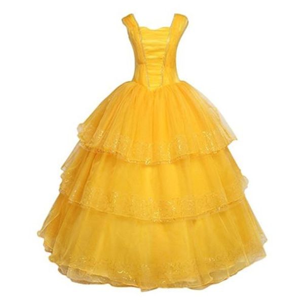 

kukucos movie figure beauty princess belle yellow dress cosplay costume halloween party suit, Black;red
