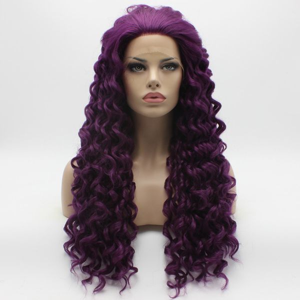 Iwona Hair Curly Long Purple Wig 18 3700 Half Hand Tied Heat