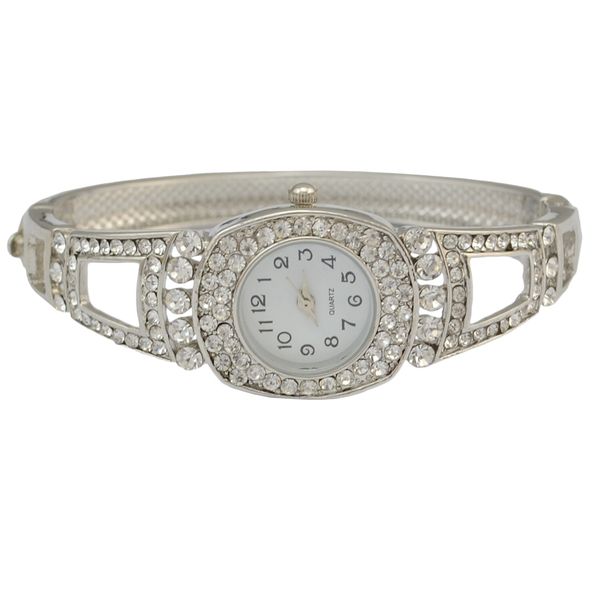 idealway МОДА СТИЛЬ серебряные часы женщины браслет очаровательный горный хрусталь цветок сплава браслеты наручные часы Кварцевые часы