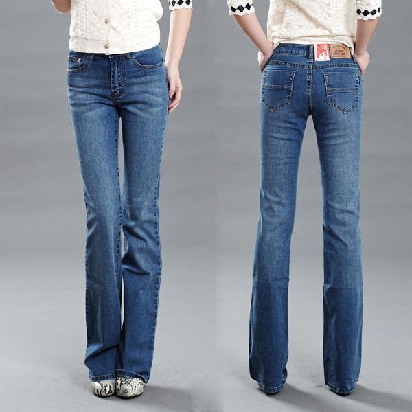 

wholesale- women's slim mid waist boot cut jeans light blue fashion bell bottom trousers comfortable flares pants ing