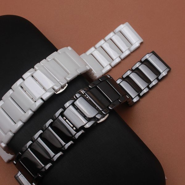 

black white ceramic watchband strap 21mm lug 18mm fit smart watches mens womens butterfly buckle stainless steel new arrival 2017 prpmotion, Black;brown