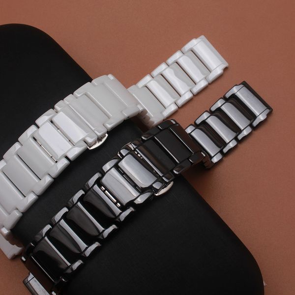 Siyah Beyaz seramik watchband kayışı 21mm lug 18mm fit akıllı saatler mens bayan kelebek toka paslanmaz çelik yeni varış 2017 prp ...