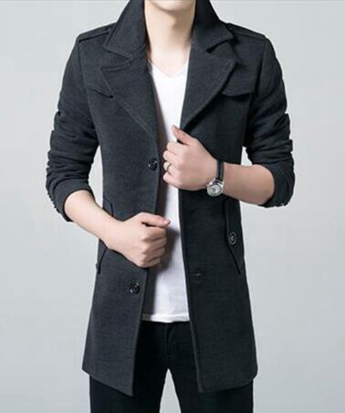 

men's autumn/winter in europe and the han edition grade woolen cloth new fashion boutique business trench coat / m-3xl, Black