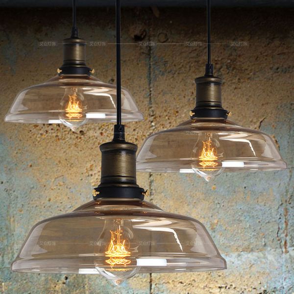 Vintage Country Rustic Amber Glass Dining Room Lamp Lampada da pranzo Ristorante Settentrionale Europa settentrionale Bar da bancone industriale Pendente