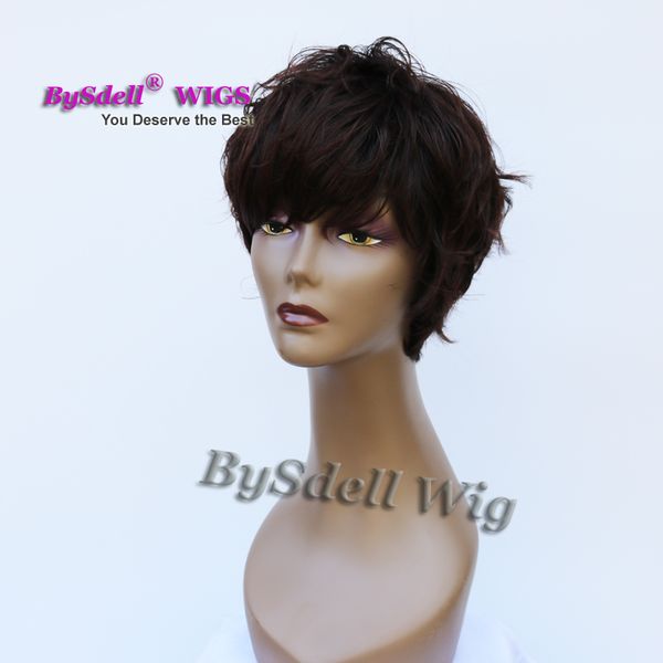 New African American Women Short Hairstyle Wig Synthetic Blaco Or Dark Brown Color Wig Pixie Cut Short Curly Hair Full Wigs For Male Peruca Freetress