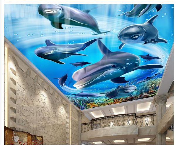 

sea dolphins family ceiling zenith frescoes 3d ceiling murals wallpaper