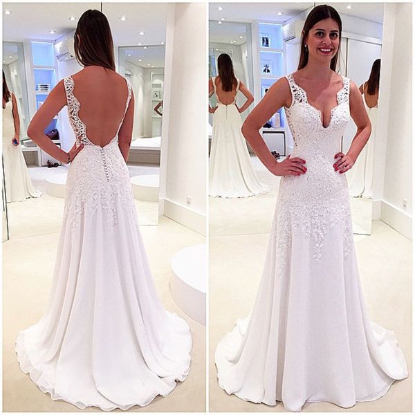 

white lace applique chiffon evening dress v-neck backless sweep train bridesmaid dress prom party gown, Black;red
