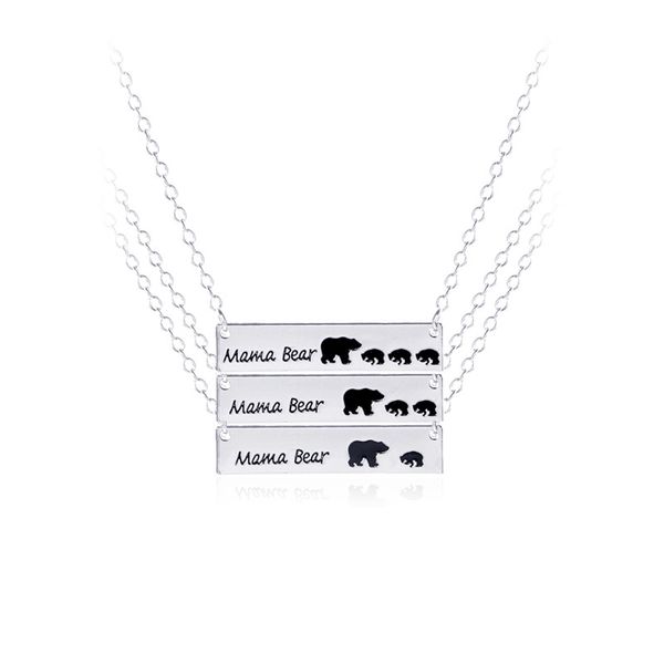 Mama Bear Tag bar collana Inciso Animale Collane con ciondolo mamma Madre Regalo per bambini Catena di gioielli di moda volontà e sabbia