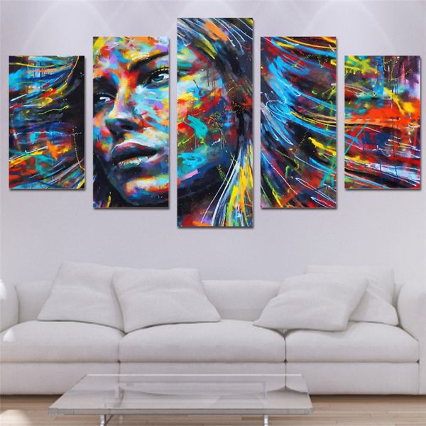 Grosshandel 5 Panels Bunte Haar Figur Frau Moderne Abstrakte Leinwand Olgemalde Print Wand Kunst Dekor Fur Wohnzimmer Dekoration Gerahmt Ungerahmt Von Eternal888 19 1 Auf De Dhgate Com Dhgate