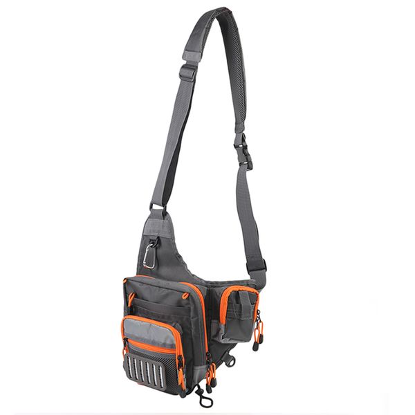 

waterproof polyester 3-layers fly fishing waist pack 23*21*8.5cm multi function one shoulder v-cross fishing sling pack bags with fly patch