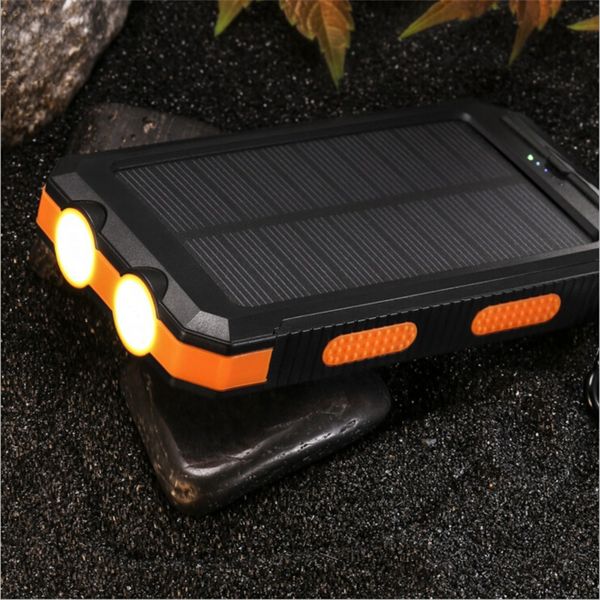 

солнечной питания банк 10000mah внешний резервный аккумулятор двойной usb панели солнечных батарей зарядное устройство с 2led на свет караби