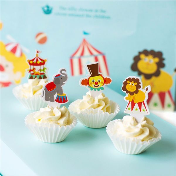 

wholesale- 48pcs/pack cartoon circus party supplies cupcake er fix color for kids boy birthday party decorations