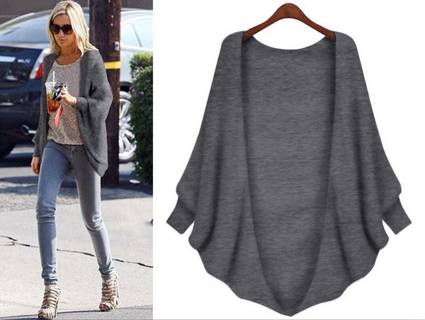 

wholesale- female cardigan sweater women 2016 batwing long sleeve autumn winter loose blouse solid color women's sweaters poncho cardig, White;black