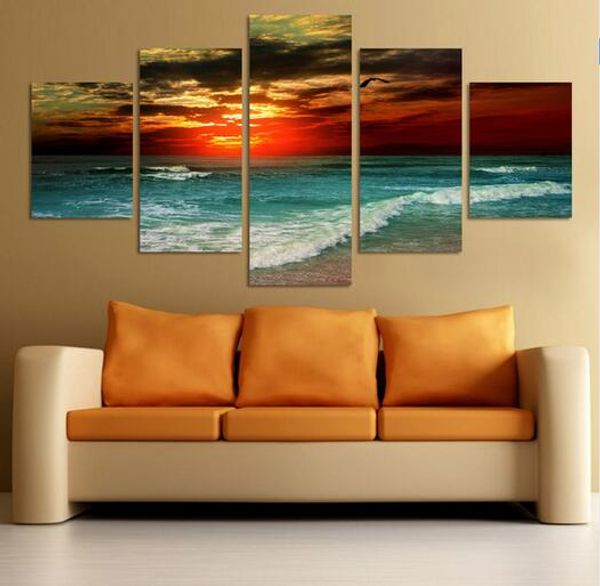 

новое прибытие новая картина 5 панель морская волна картина картина cuadros холст искусство морской пейзаж для гостиной нет кадра