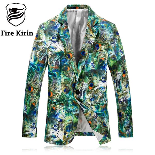 

wholesale- fire kirin blazer men 2017 slim fit mens floral printed blazer jacket blue green casual suit stage costumes for singers q12, White;black