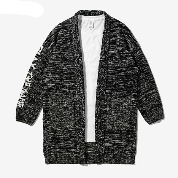 

men's sweater fashion high street knitted cardigan english jacquard sweater homme casual long style knitting jacket, White;black