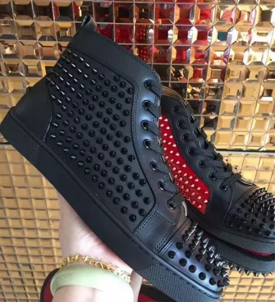 

drop shipping new casual wholesale New men mix spikes black genuine leather high top red bottom sneakers,fashion skateboarding sports shoes