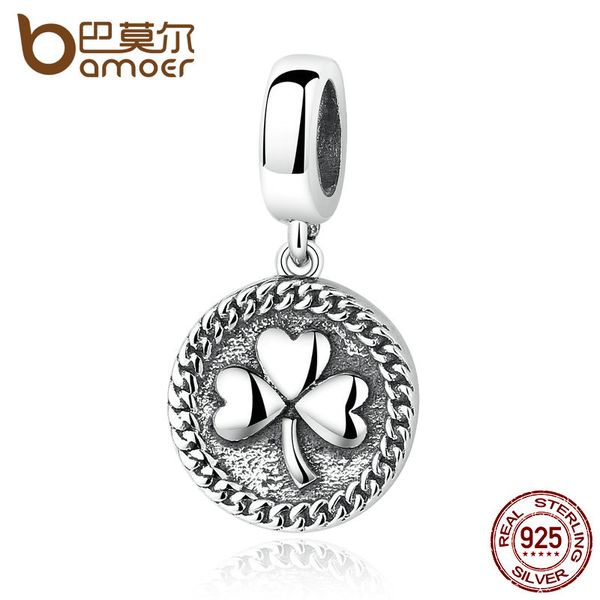 

wholesale-bamoer vintage 100% 925 sterling silver clover round shaped pendant fit diy beads & jewelry makings accessories scc039, Bronze;silver