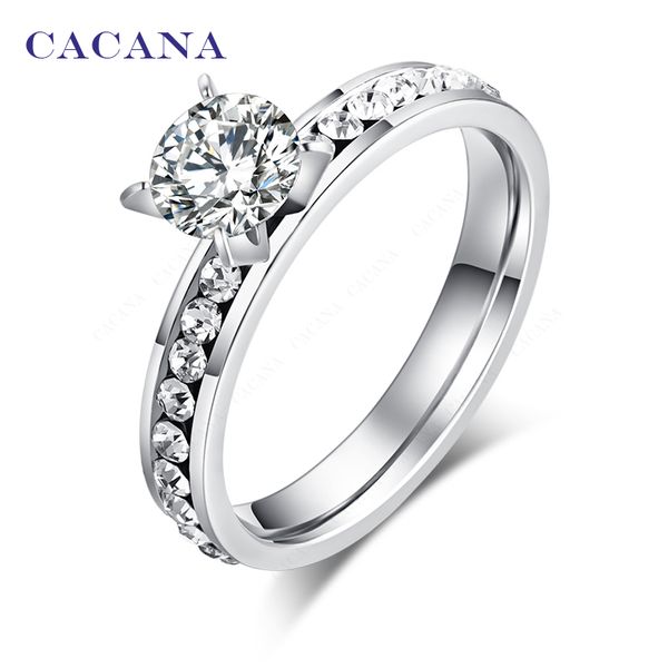 

wholesale- cacana stainless steel rings for women circle cz fashion jewelry wholesale no.r174, Golden;silver