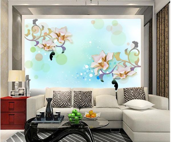 Flor de magnólia high-end quente sonho sala de TV parede mural 3d papel de parede 3d papéis de parede para tv pano de fundo