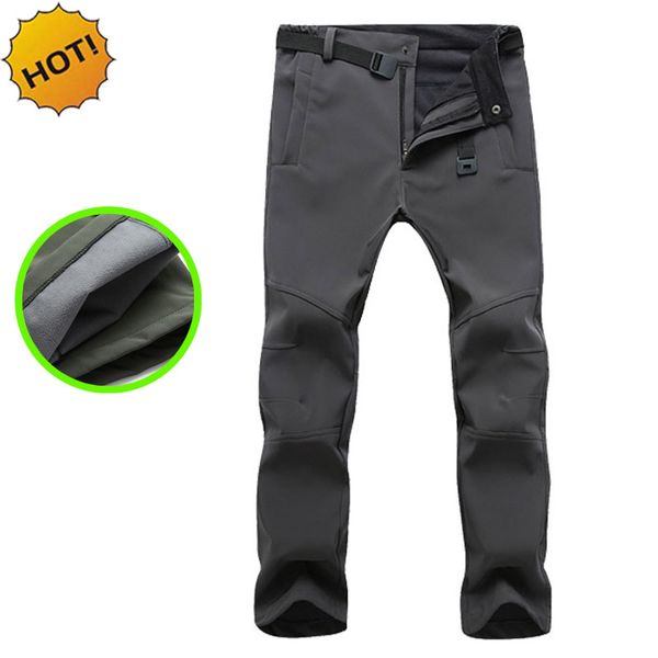 HOT 2017 Inverno Ao Ar Livre Engrossar Polar Fleece Thelmal Slim Fit Casca Mole Camo Tático À Prova D 'Água quente Calças de carga Dos Homens Calças Sólidas