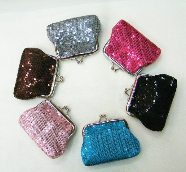 

new 12pcs/lot fashion silvery mini women girl paillette coin purse money wallet burse coin purse./mix color, Red;black