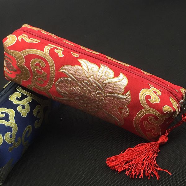 

waterproof travel zipper cosmetic bag tassel pencil case silk brocade jewelry bead necklace makeup storage pouch coin purse 10pcs/lot