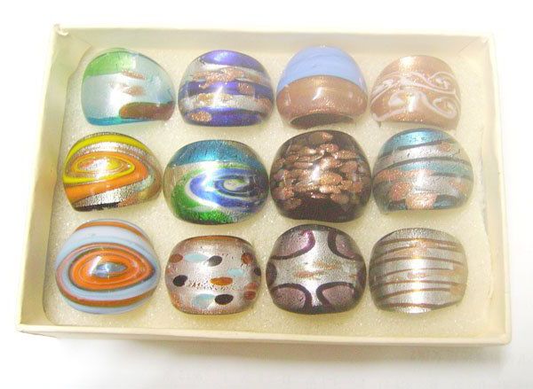 

12pcs/lot mix colors styles lampwork glass band rings for diy craft jewelry gift ri1*, Silver
