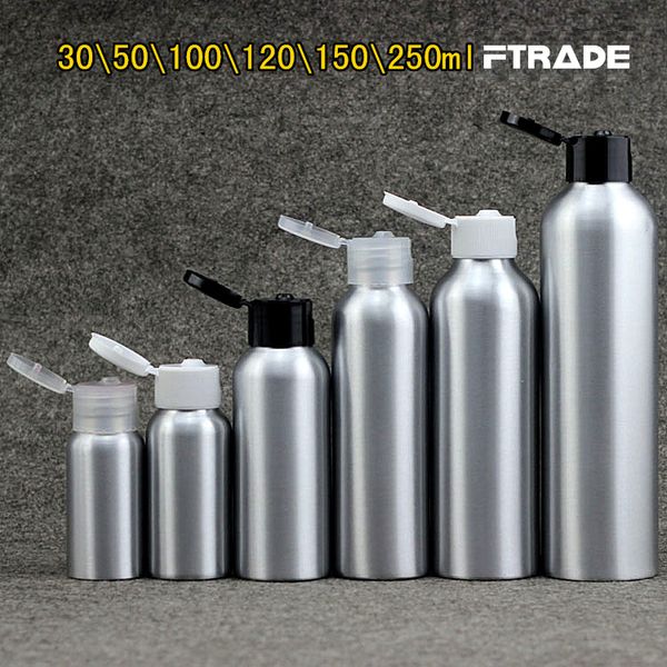 

wholesale- clamshell cap toner bottle for lady cosmetic perfume aluminum bottles refillable small large metal empty shampoo containers