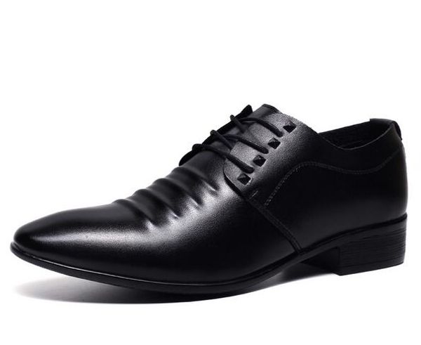 

british fashion men punk pointed shoes pu leather men's oxfords dress shoes, Black