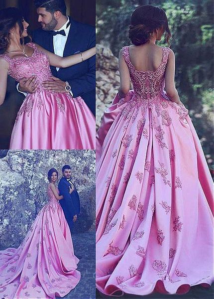 

2019 Arabic Розовый Вечерние платья Wear Милая Аппликация развертки Поезд Vintage Plus Размер