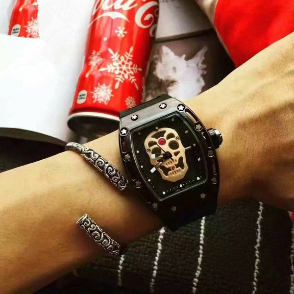 

quartz gold male watch wristwatches clock 2016rose men famous skeleton brand relogio luxury golden masculino watch skull wristwatch bewk, Slivery;brown