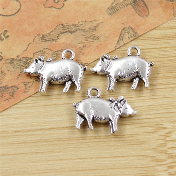 

wholesale- 10 pcs pig charms pendants for jewelry making vintage antique silver plated diy handmade 21*16mm, Bronze;silver