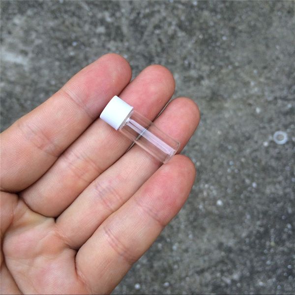 

wholesale- 1ml mini glass bottles vials white plastic cap empty tiny transparent glass bottle jars screw cap 10*28*6mm wholesale 100pcs