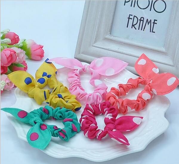 

Cute bunny girl hair headbands ears dot chiffon headwear wild elastic hair band hair rope ornaments G340
