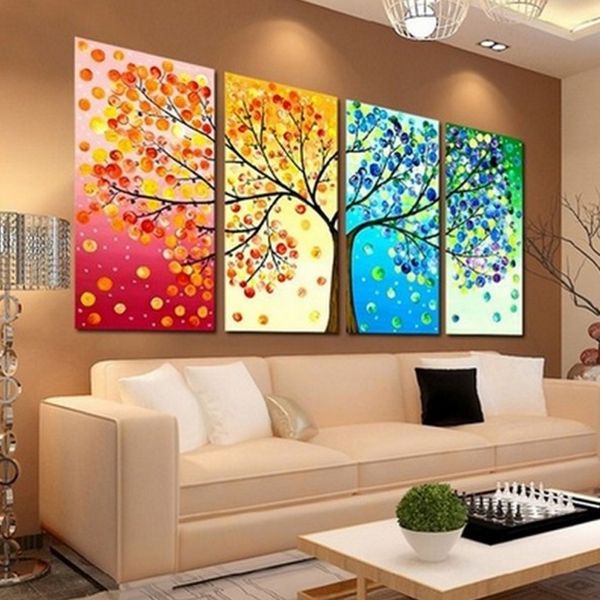 2019 Four Seasons Tree Wall Canvas Art Decoration Picture Print Family Living Room Oil Painting No Frame Mama Dad Friends Lover Gift From Harlyx
