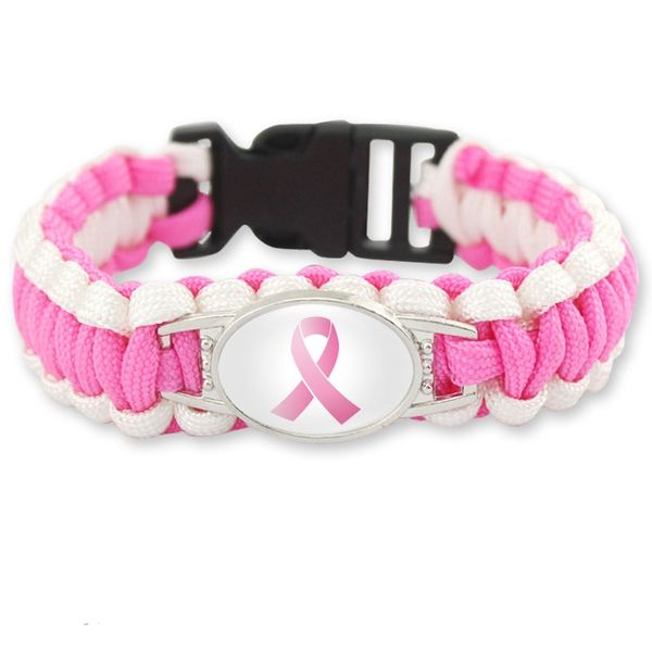 

statement pink ribbon charm bracelets breast cancer fighter awareness outdoor wristbands bangle for women&men sports jewelry, Black
