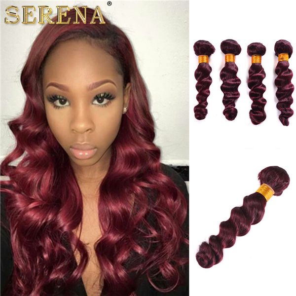 99j Burgundy Ombre Human Hair Indian Loose Wave 4 Bundle Malaysian