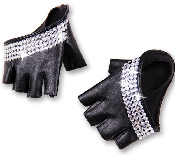 

wholesale- women' fashion half palm semi- finger pu leather rhinestone gloves men' fingerless hip-hop personality diy gloves, Blue;gray