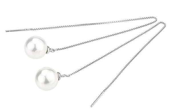 

6mm 8mm 10mm pearl dangle chandelier anti allergy 925 sterling silver three ways wear ear wire earrings