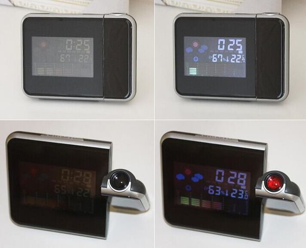 Despertador Relógio Constante Projeção de Projeção Tempo Tempo de Temperatura Digitalização Reserva Snooze Watch LCD Thermometer Digital Termômetro Medidor de Umidade