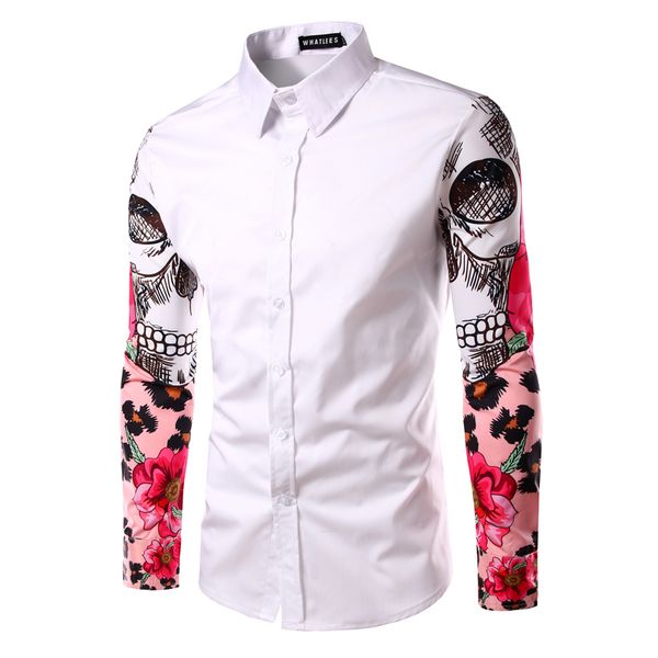 

wholesale- 2016 new spring autumn casual men's long sleeved floral print cotton shirts men fashion slim fit shirts -xxl pa15, White;black