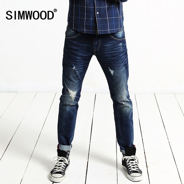 

wholesale-simwood men jeans fashion straight slim zipper casual denim blue brand jeans men pants sj641