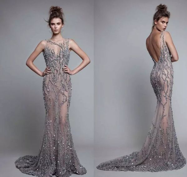 

luxury women see through mermaid evening dresses 2019 berta formal celebrity with shinny sequins crystal beading formal prom gowns, Black;red